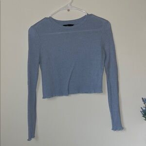 Women's Blue Ribbed Long Sleeve Top